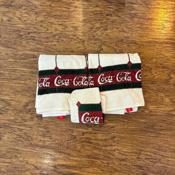 Vintage Coca Cola Soda Advertising Bath Towel Wash Cloth Set - Picture 1 of 5